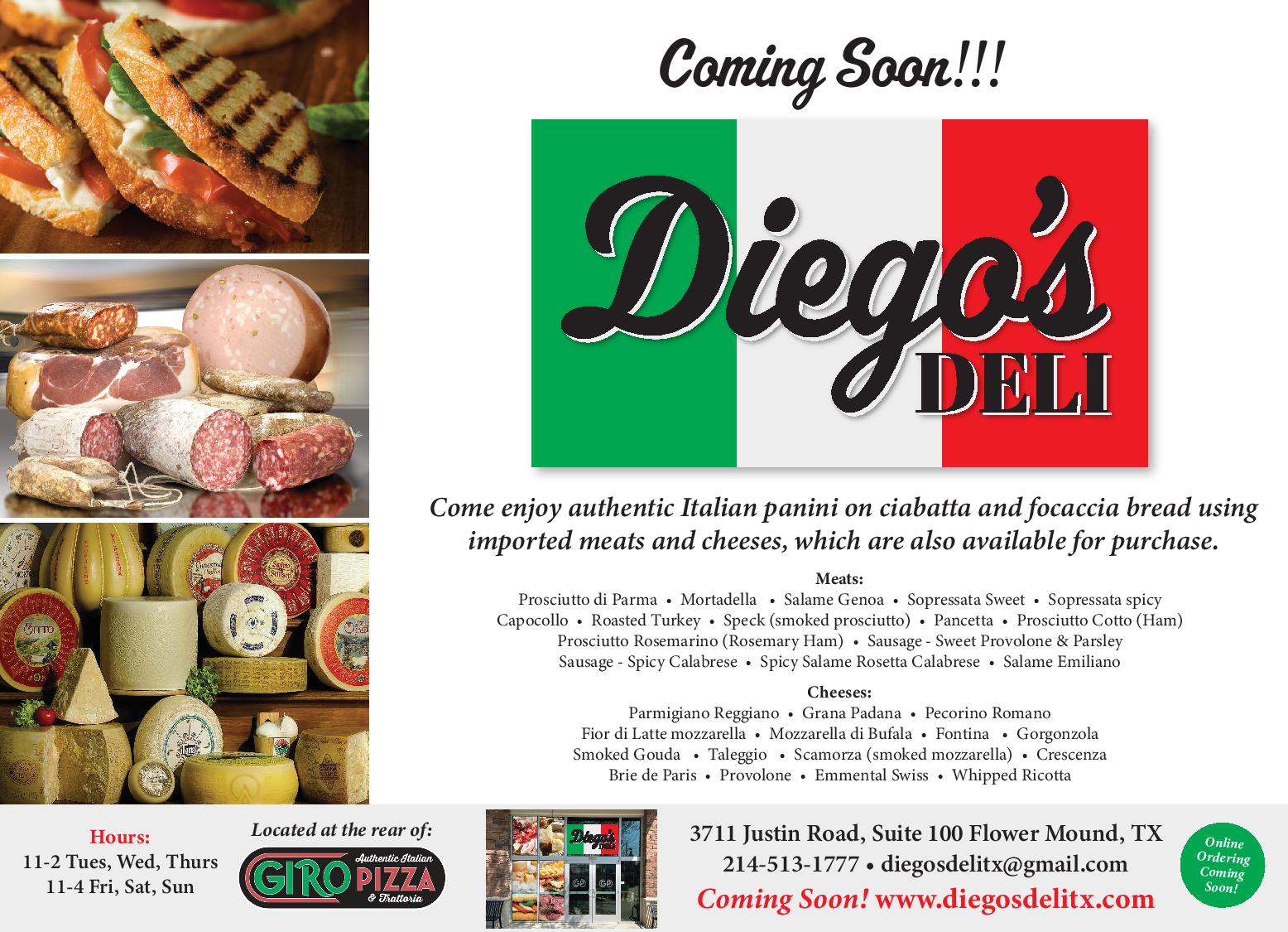 Home Diego's Deli Located within Giro Pizza Flower Mound, TX